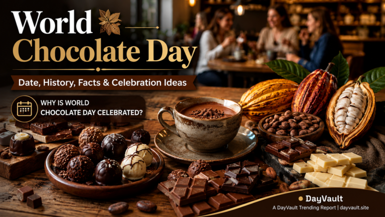 World Chocolate Day celebration with assorted chocolates and cacao