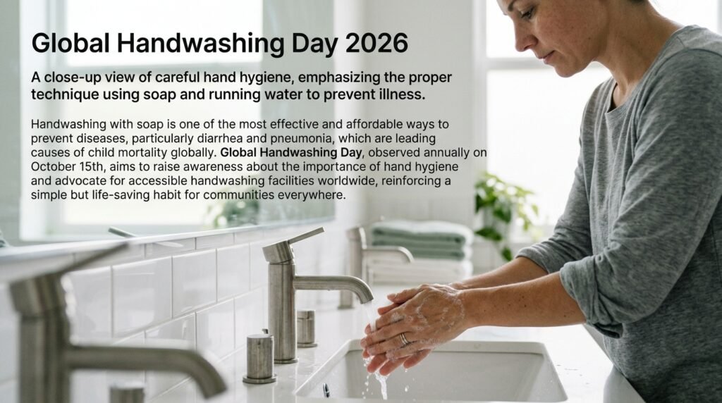 Global Handwashing Day awareness showing proper handwashing with soap and clean running water