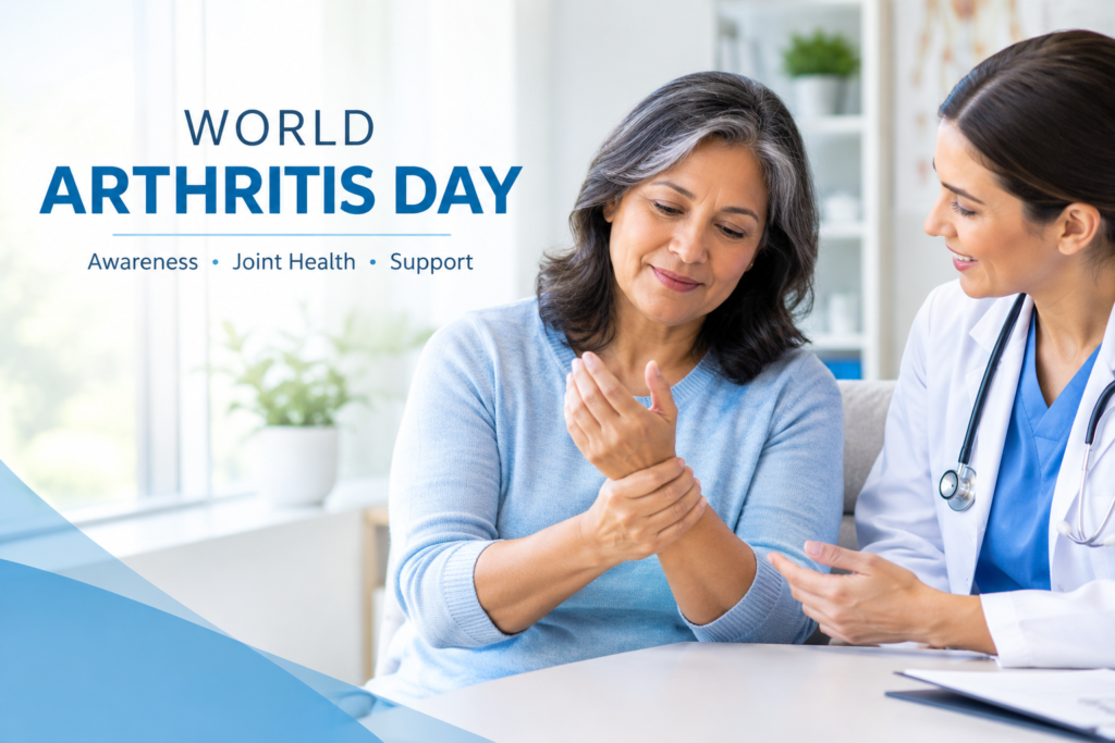 World Arthritis Day awareness highlighting joint health, arthritis care, and an active lifestyle.