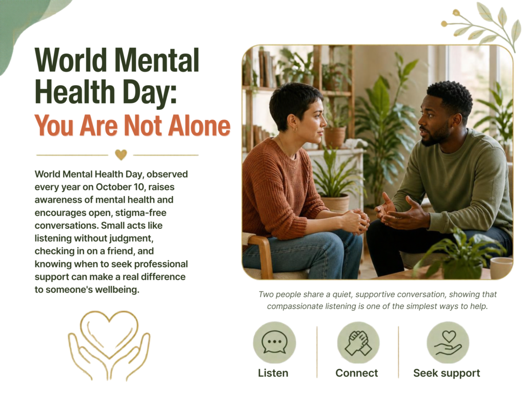 World Mental Health Day awareness promoting mental well-being, emotional health, and mental health support