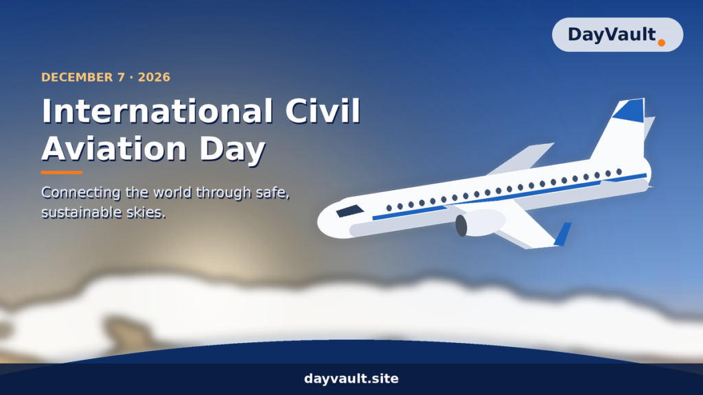 International Civil Aviation Day featuring a passenger aircraft flying above the clouds