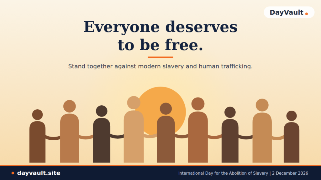 International Day for the Abolition of Slavery highlighting human dignity, freedom, equality, and the fight against modern slavery.