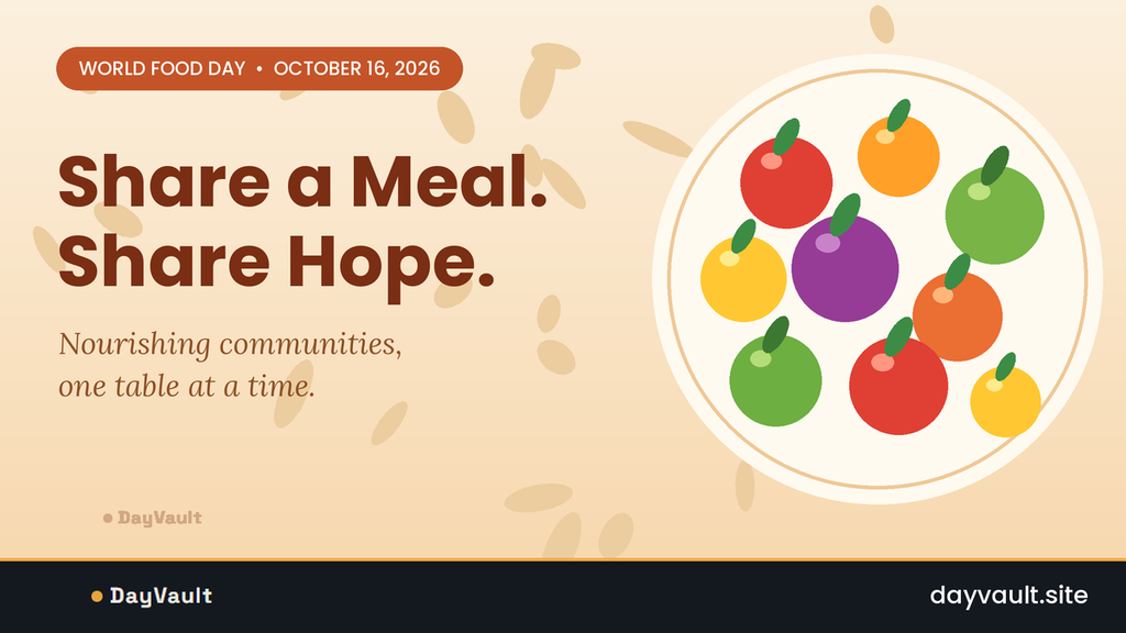 World Food Day awareness showing fresh food, farmers, and a community sharing nutritious meals