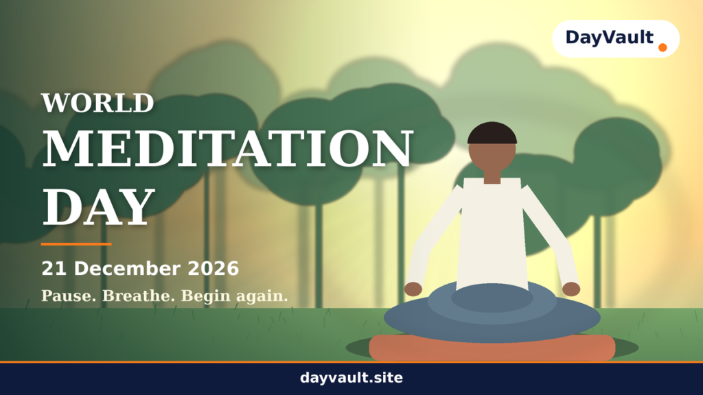 Person practicing meditation peacefully in nature on World Meditation Day