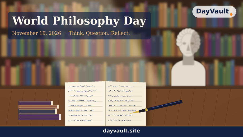 World Philosophy Day celebration representing philosophical thinking, books, wisdom, and the search for knowledge