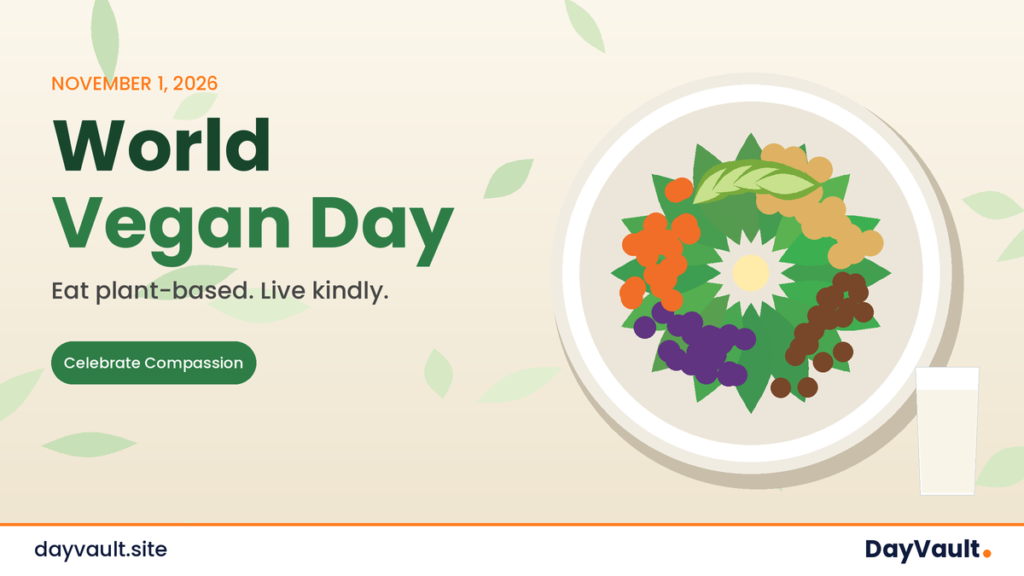 World Vegan Day celebration featuring colorful vegan food, fresh vegetables, fruits, and plant-based meals